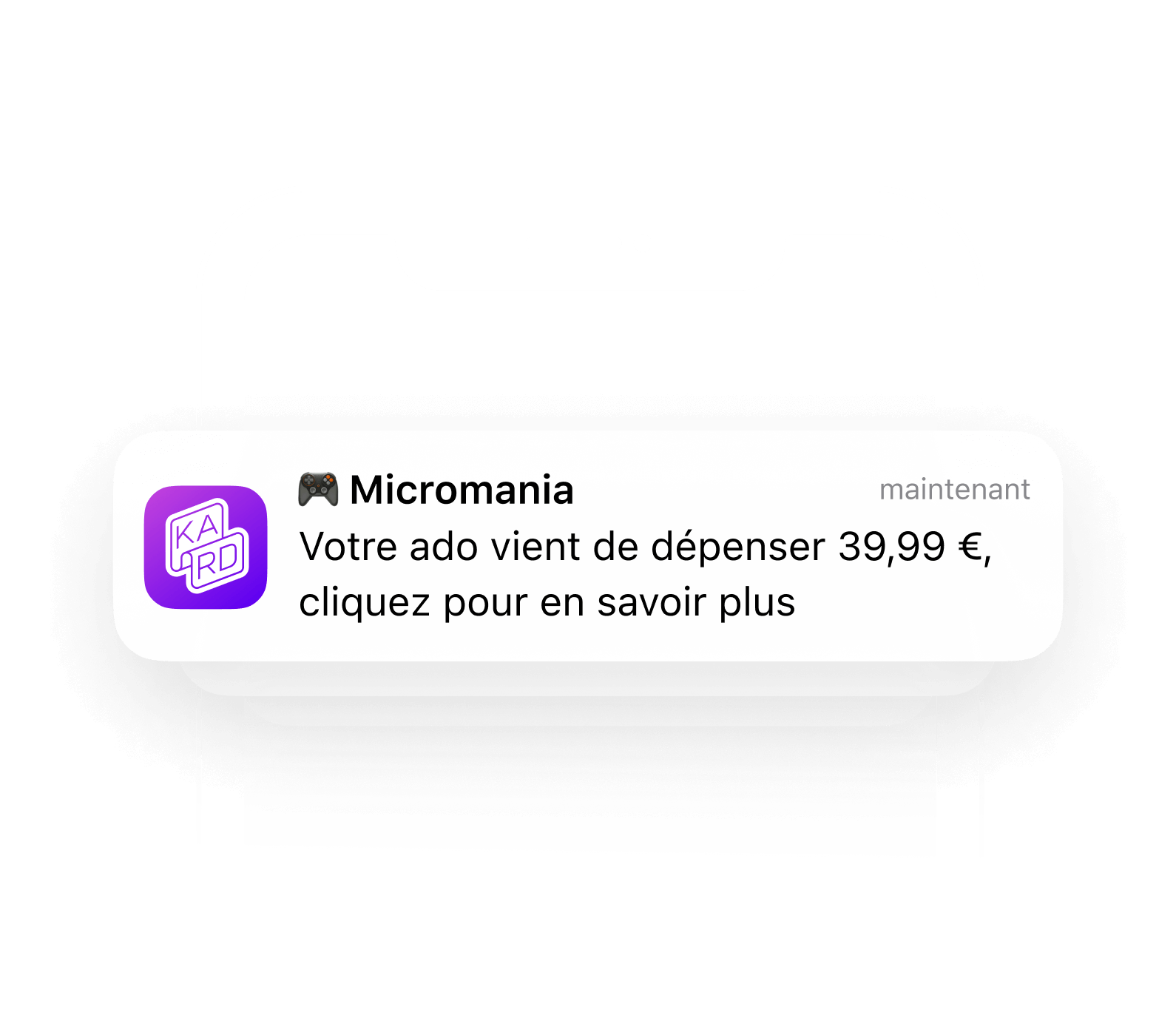 Une notification qui informe les parents d'un achat effectué par leur ado